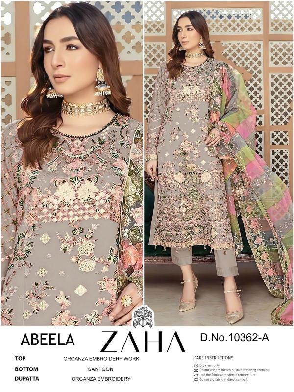 abeela by zaha 10326 organza modern pakistani dress material exports 