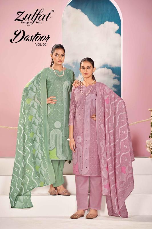 zulfat designer dastoor vol 2 cotton full stitch unique colours plus size 3pcs dress