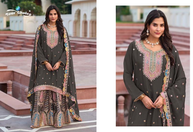 your choice zeenat chinon fully stitch party wear sharara style 3pcs dress