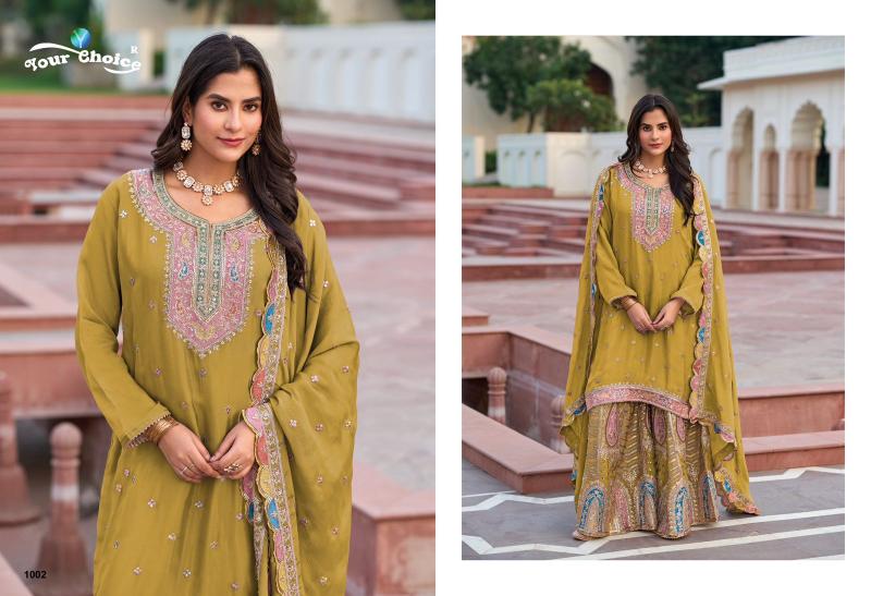 your choice zeenat chinon fully stitch party wear sharara style 3pcs dress
