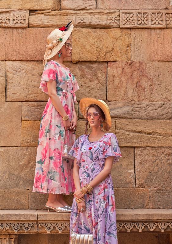 coral charm vol 5 by anju fab fully stitch western chiffon floral one piece dress