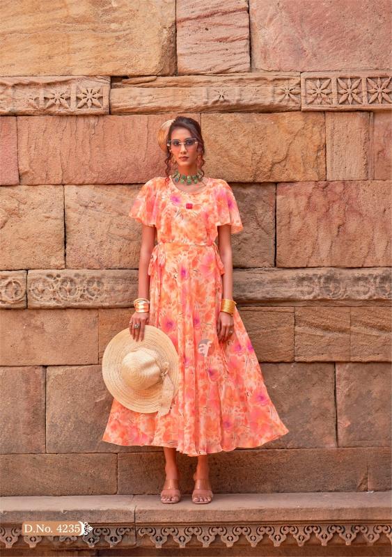 coral charm vol 5 by anju fab fully stitch western chiffon floral one piece dress