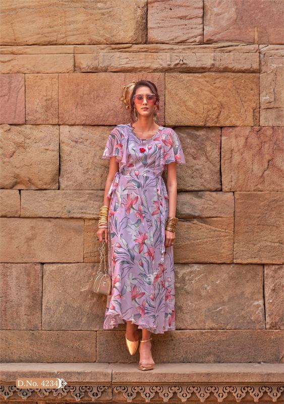 coral charm vol 5 by anju fab fully stitch western chiffon floral one piece dress