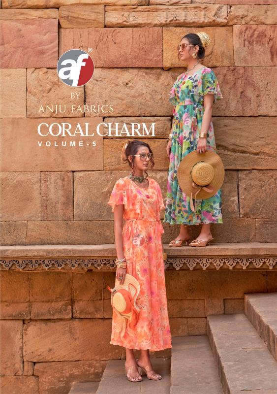 coral charm vol 5 by anju fab fully stitch western chiffon floral one piece dress