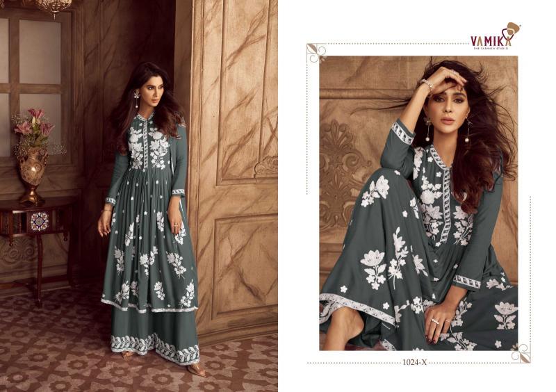vamika lakhnawi vol 4 hit color rayon party wear full stitch plazzo style dress