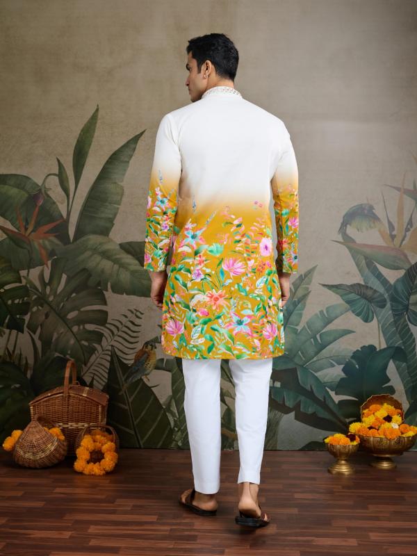 yellow color by shubhvastra attractive look full stitch mens kurta 