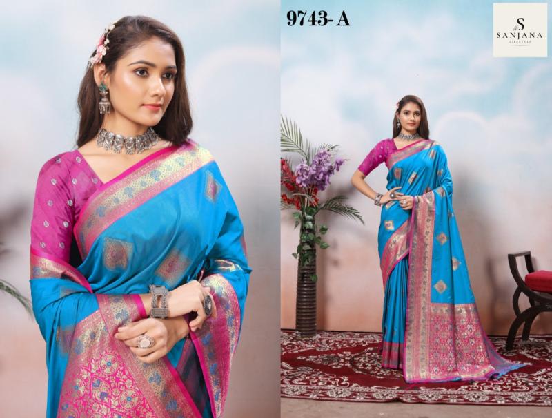 9743a-9743h by mansa silk unique colours saree supplier 