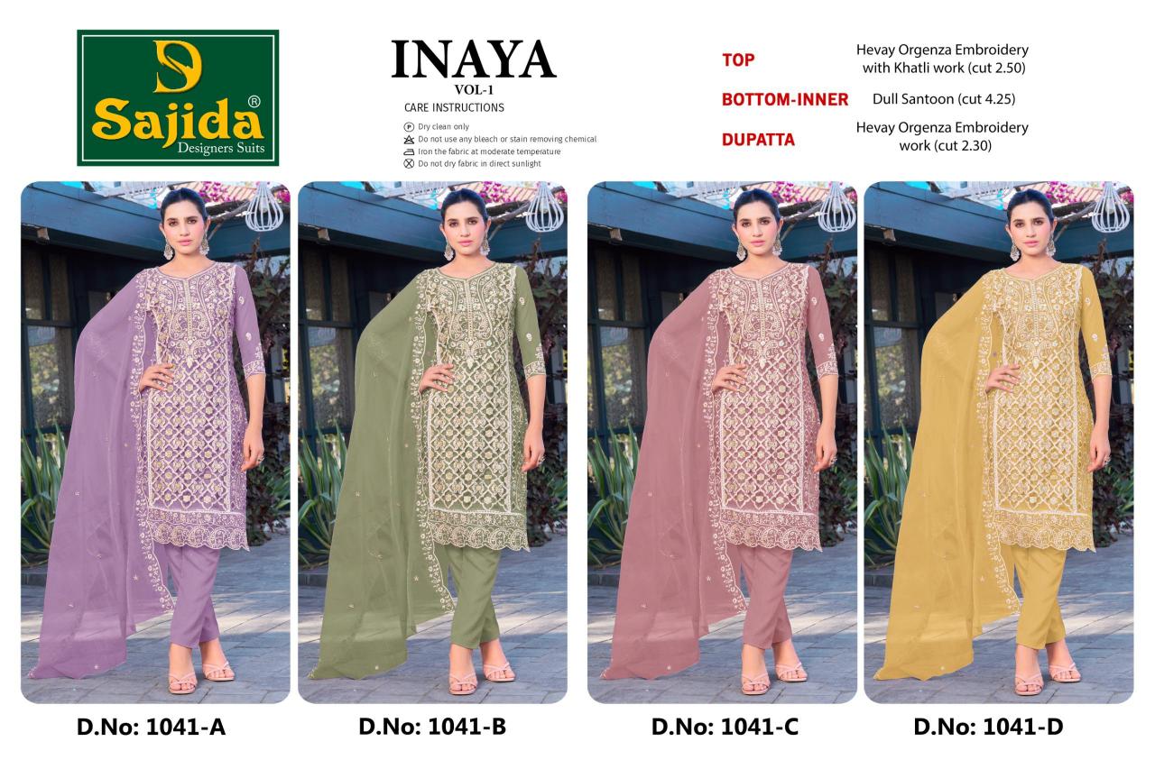 inaya vol 1 by sajida designer readymade big size organza pakistani suits 