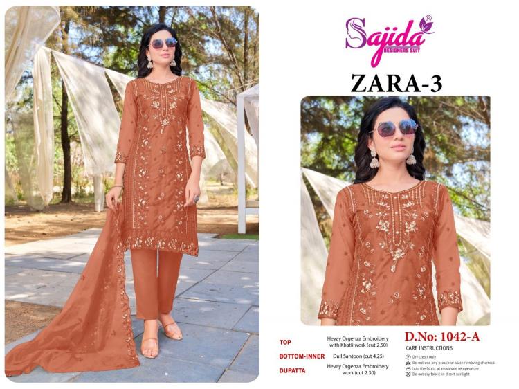 sajida designer zara vol 3 organza modern pakistani full stitch plus size dress