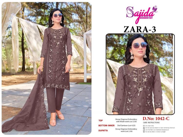sajida designer zara vol 3 organza modern pakistani full stitch plus size dress