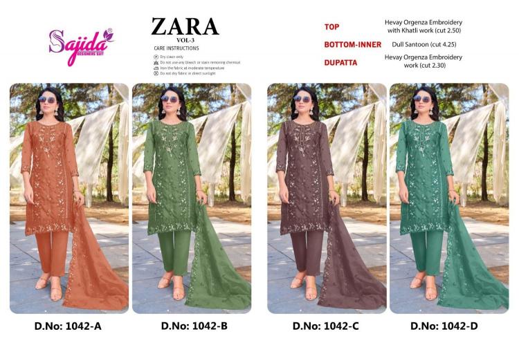 sajida designer zara vol 3 organza modern pakistani full stitch plus size dress