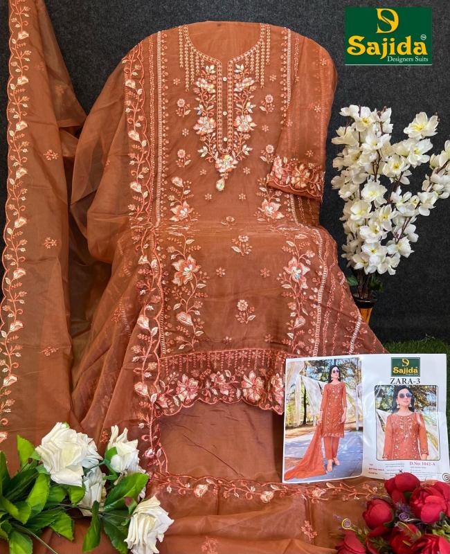 sajida designer zara vol 3 organza modern pakistani full stitch plus size dress