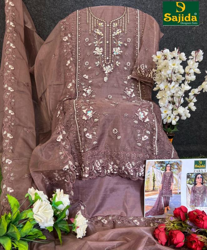 sajida designer zara vol 3 organza modern pakistani full stitch plus size dress