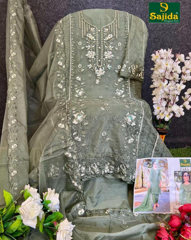 sajida designer zara vol 3 organza modern pakistani full stitch plus size dress