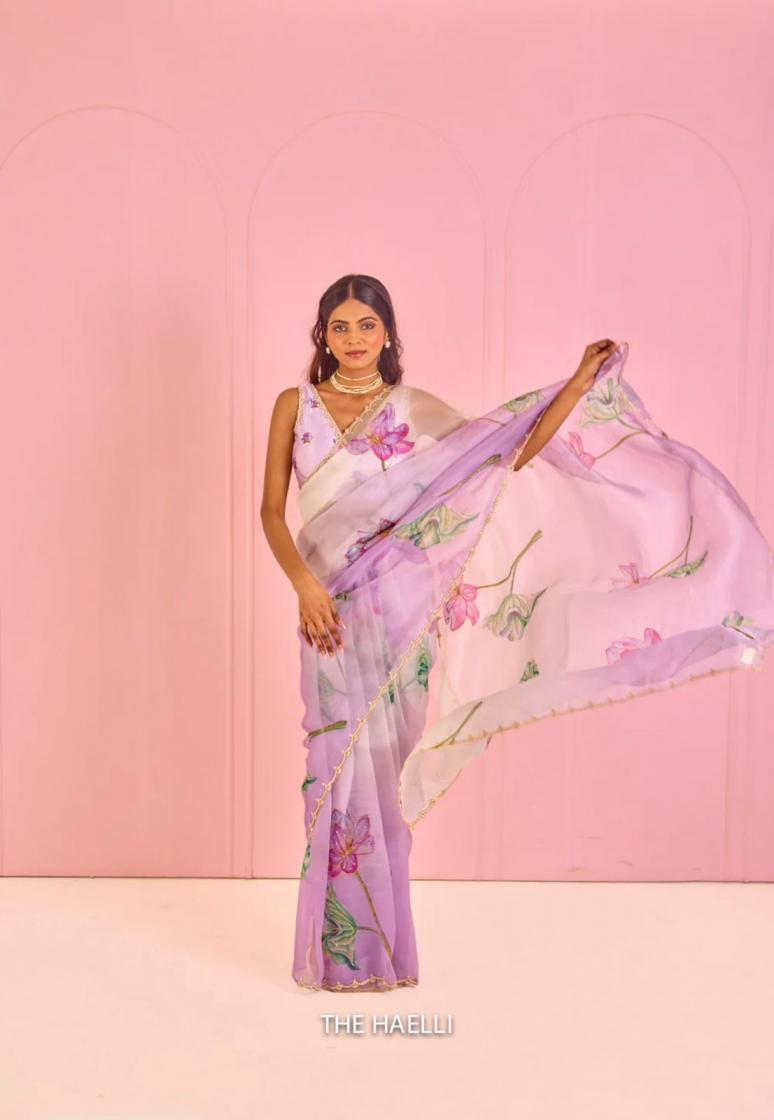 2043 ORGANZA BEAUTIFUL FLORAL PRINT CASUAL SAREE FOR WOMENS 