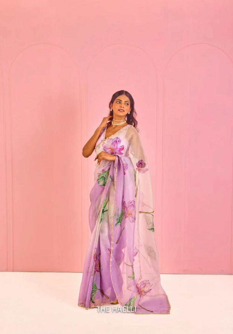 2043 ORGANZA BEAUTIFUL FLORAL PRINT CASUAL SAREE FOR WOMENS 