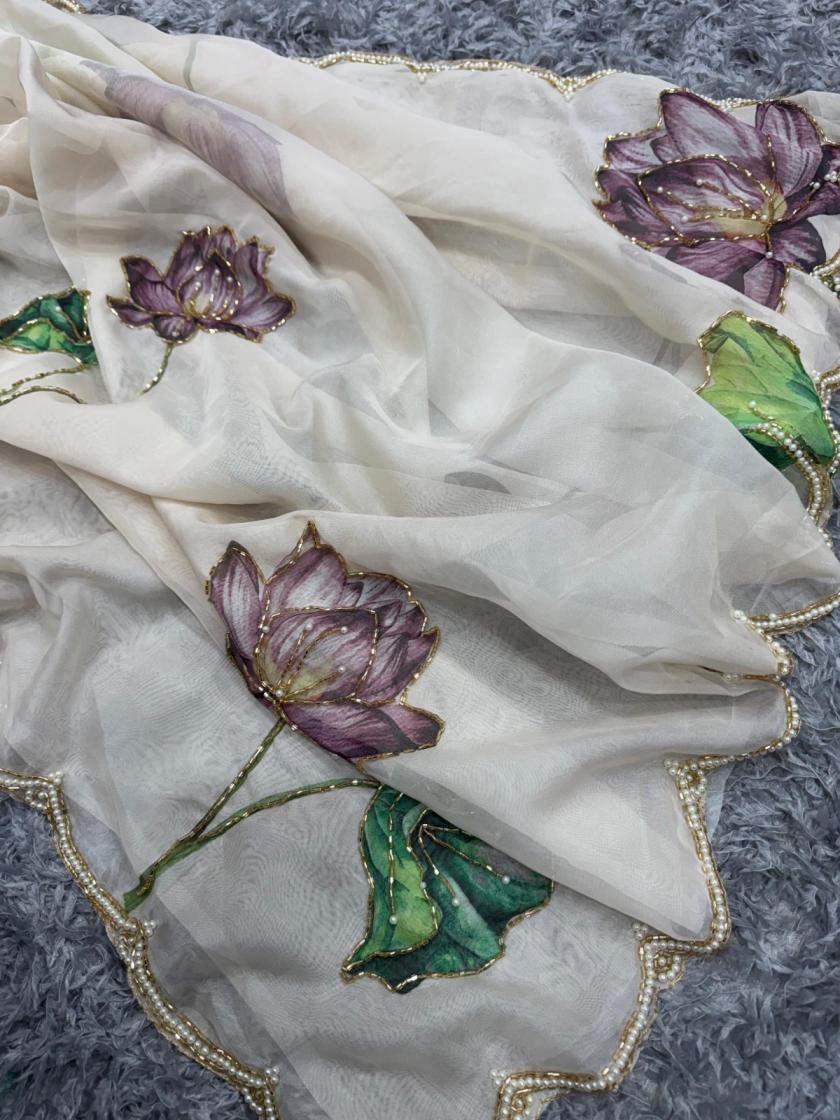 2043 ORGANZA BEAUTIFUL FLORAL PRINT CASUAL SAREE FOR WOMENS 