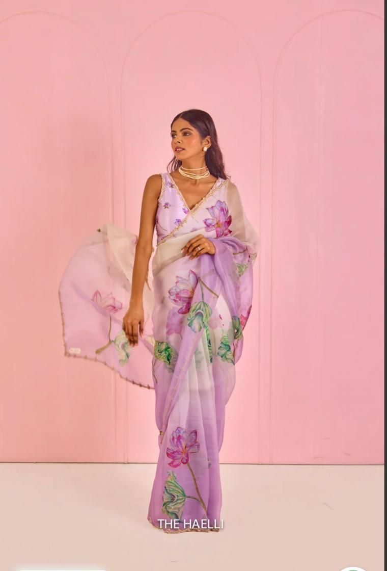 2043 ORGANZA BEAUTIFUL FLORAL PRINT CASUAL SAREE FOR WOMENS 