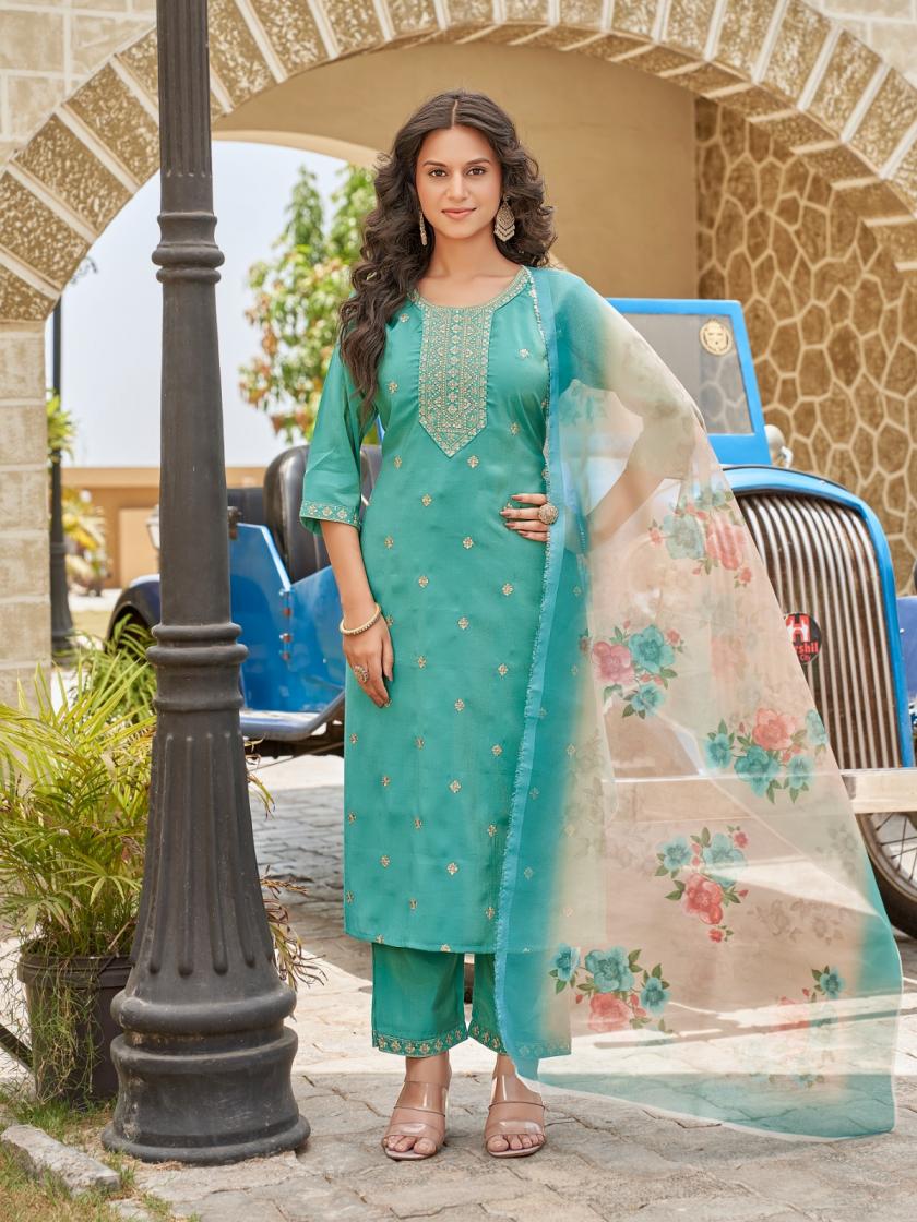 scorpio by aanchi designer roman shimmer fully stitch suit for ladies 