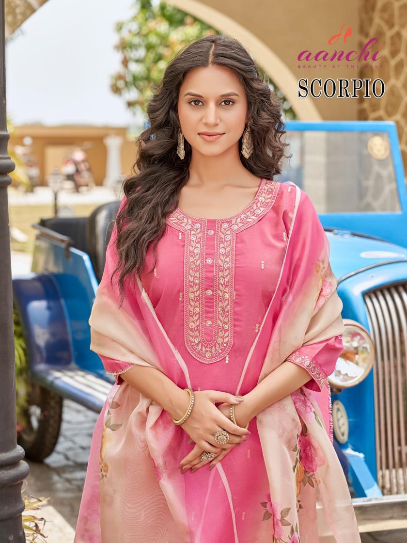 scorpio by aanchi designer roman shimmer fully stitch suit for ladies 