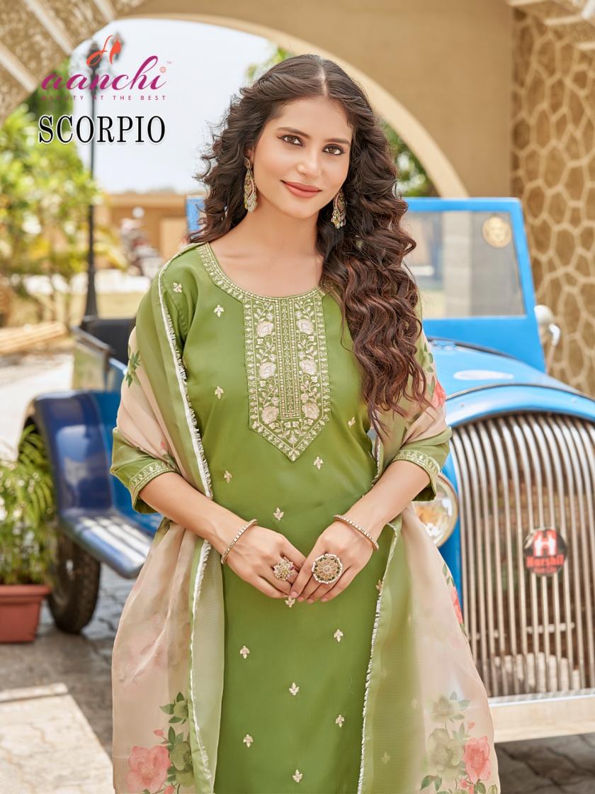 scorpio by aanchi designer roman shimmer fully stitch suit for ladies 