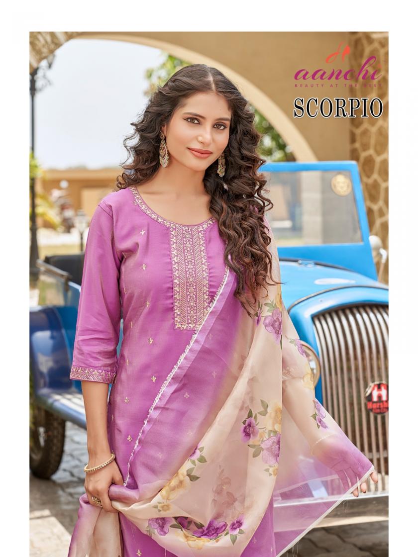 scorpio by aanchi designer roman shimmer fully stitch suit for ladies 