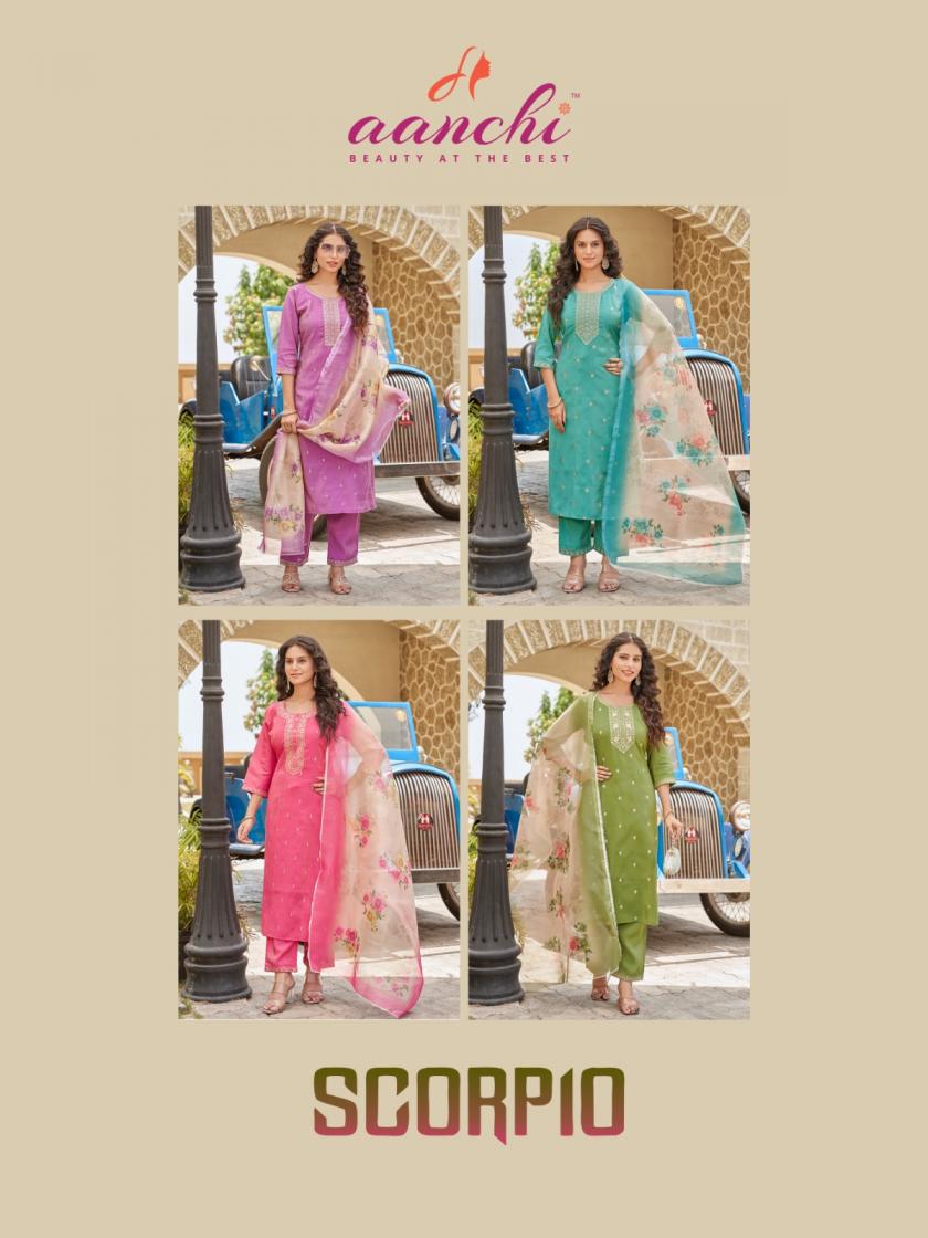 scorpio by aanchi designer roman shimmer fully stitch suit for ladies 