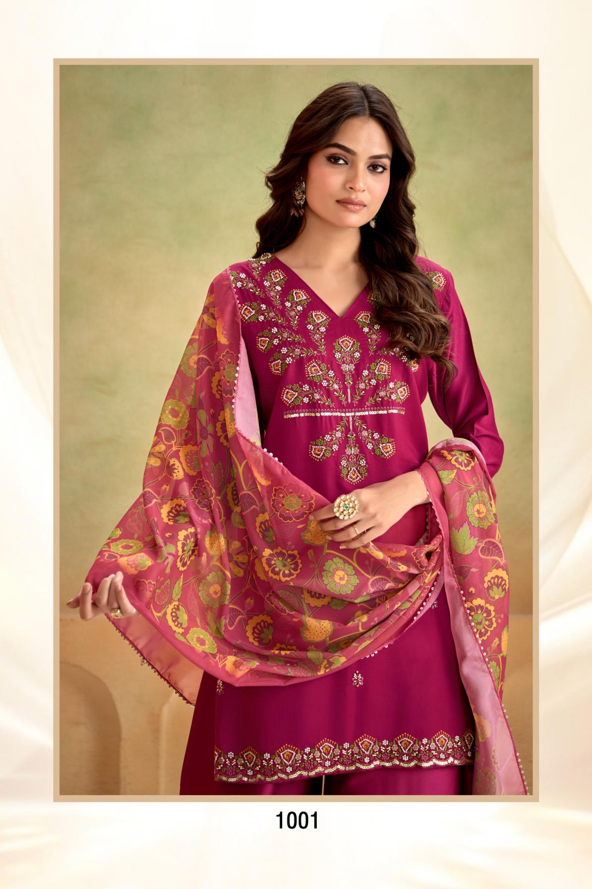ARTRIDHS GAJI SILKS DESIGNER FULL STITCH COMBO PLAZZO 3PCS DRESS 