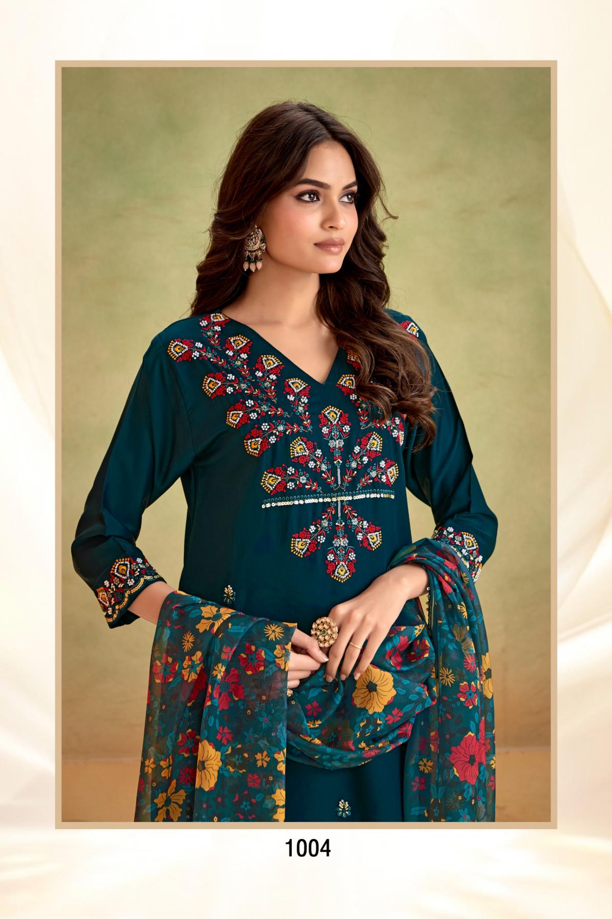 ARTRIDHS GAJI SILKS DESIGNER FULL STITCH COMBO PLAZZO 3PCS DRESS 