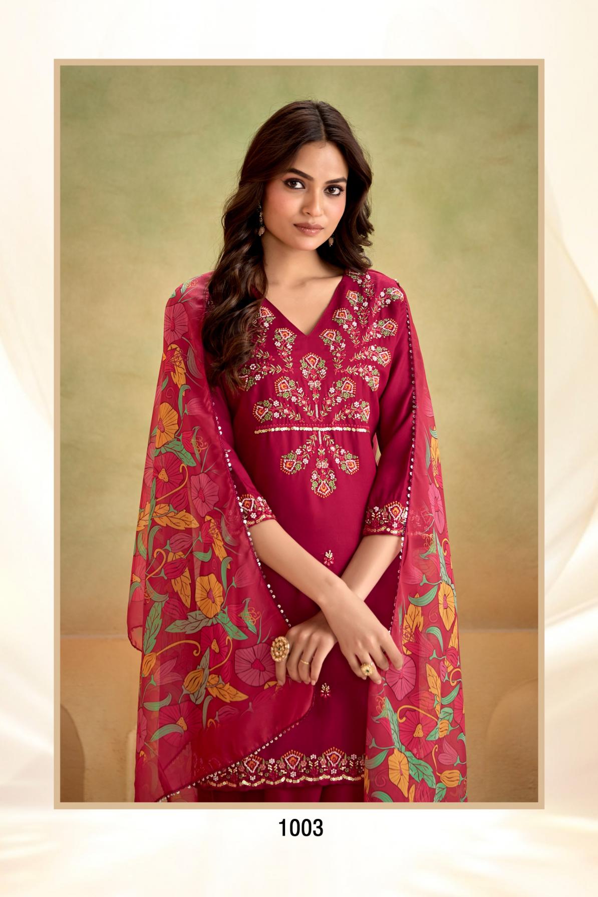 ARTRIDHS GAJI SILKS DESIGNER FULL STITCH COMBO PLAZZO 3PCS DRESS 