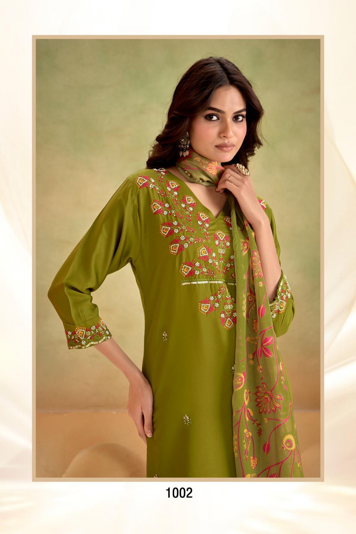 ARTRIDHS GAJI SILKS DESIGNER FULL STITCH COMBO PLAZZO 3PCS DRESS 