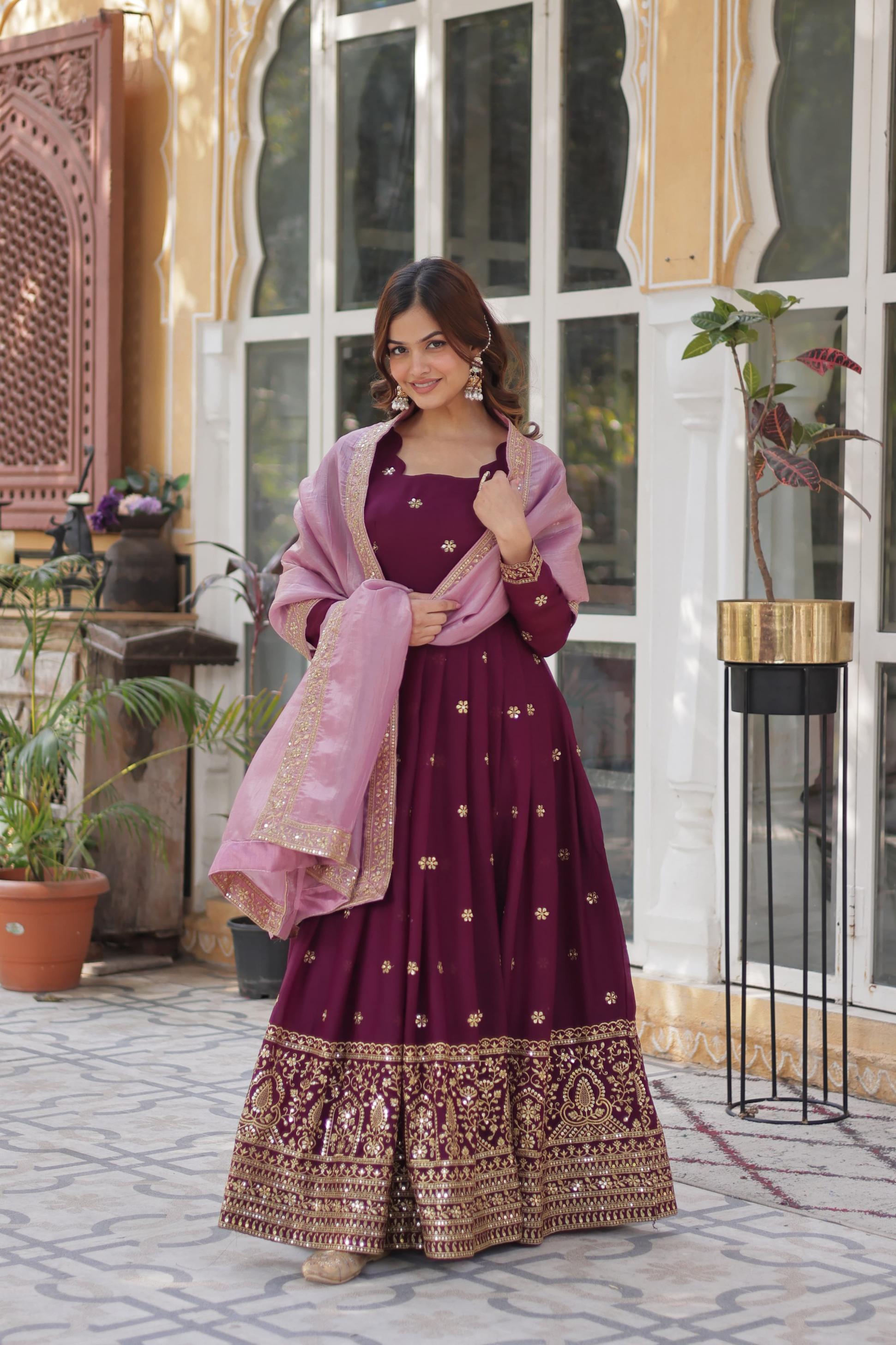 KA 1142 HIT DESIGN STAR GEORGETTE FULL STITCH GOWN WITH DUPATTA 