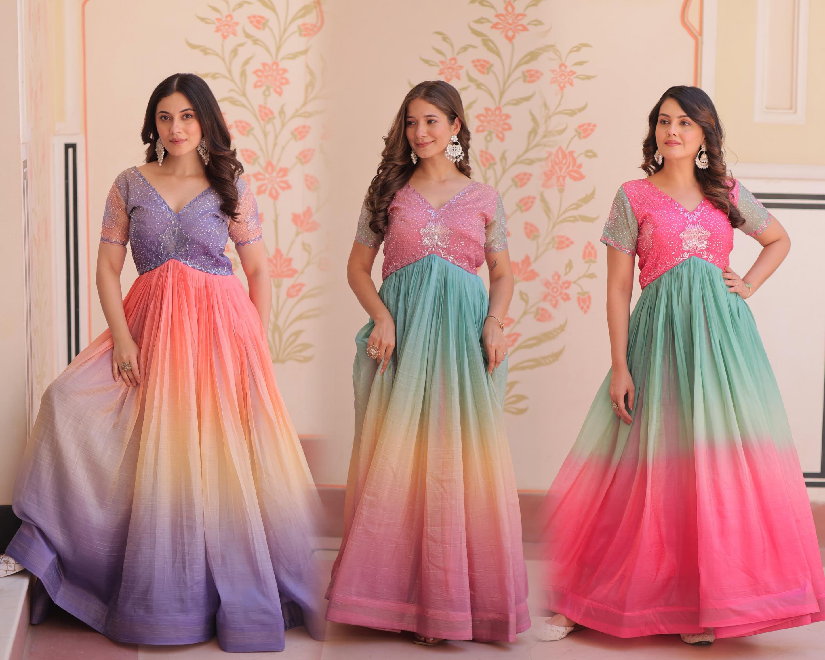 KA 1169 GOLD CRUSH READYMADE PARTY WEAR GOWN FOR LADIES 