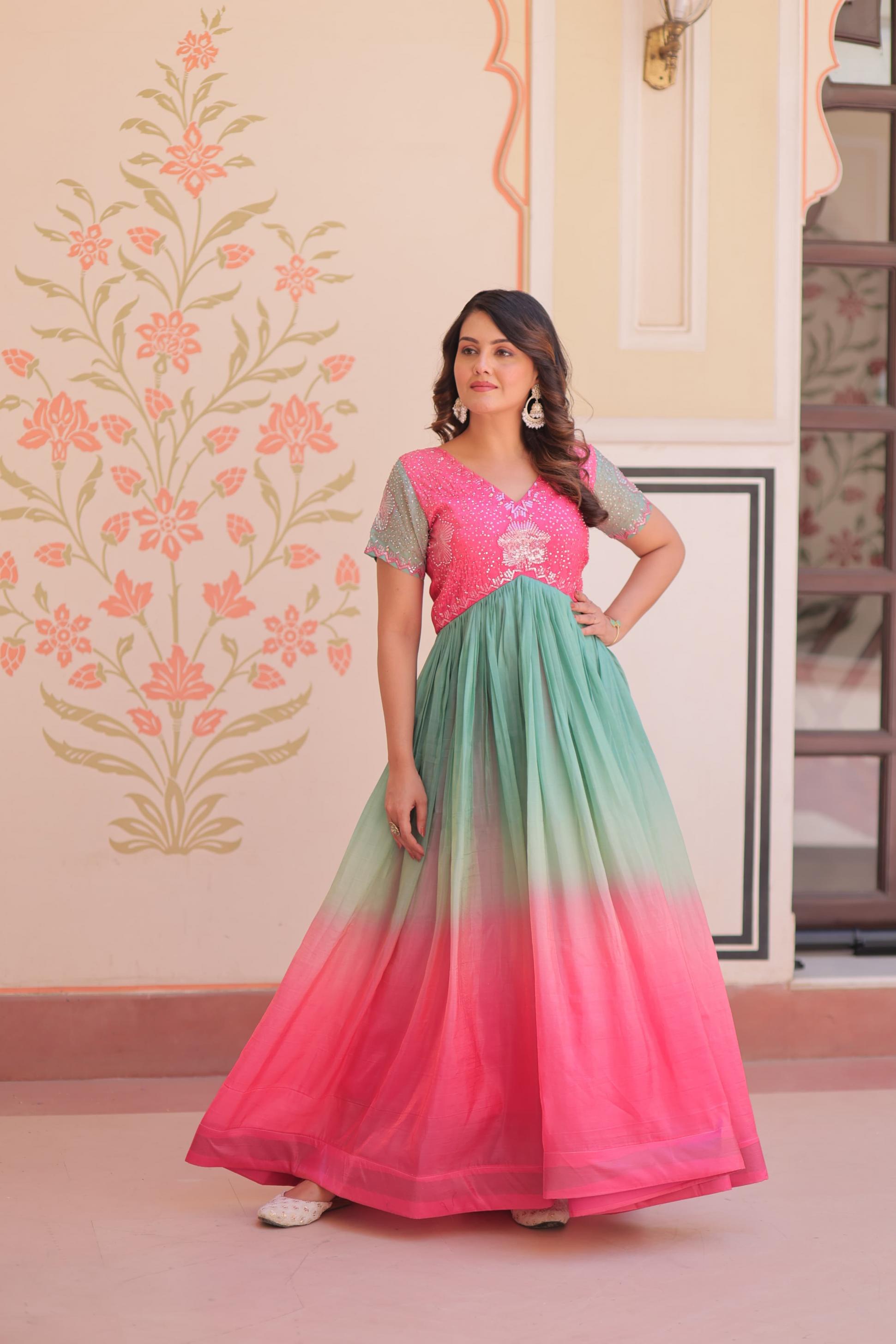 KA 1169 GOLD CRUSH READYMADE PARTY WEAR GOWN FOR LADIES 