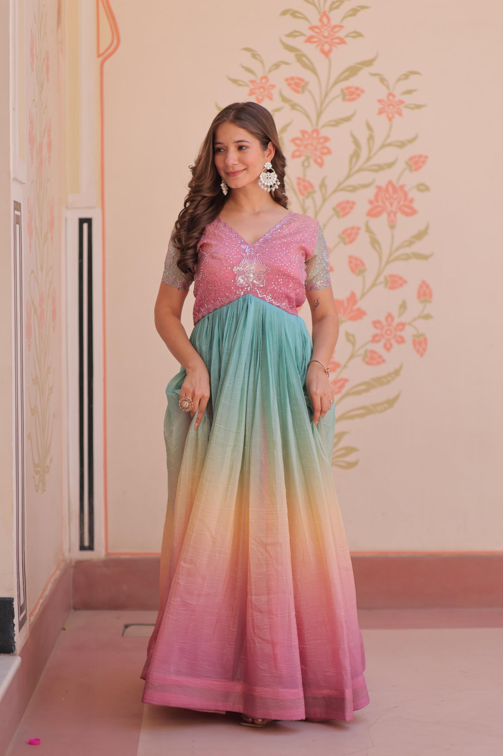 KA 1169 GOLD CRUSH READYMADE PARTY WEAR GOWN FOR LADIES 