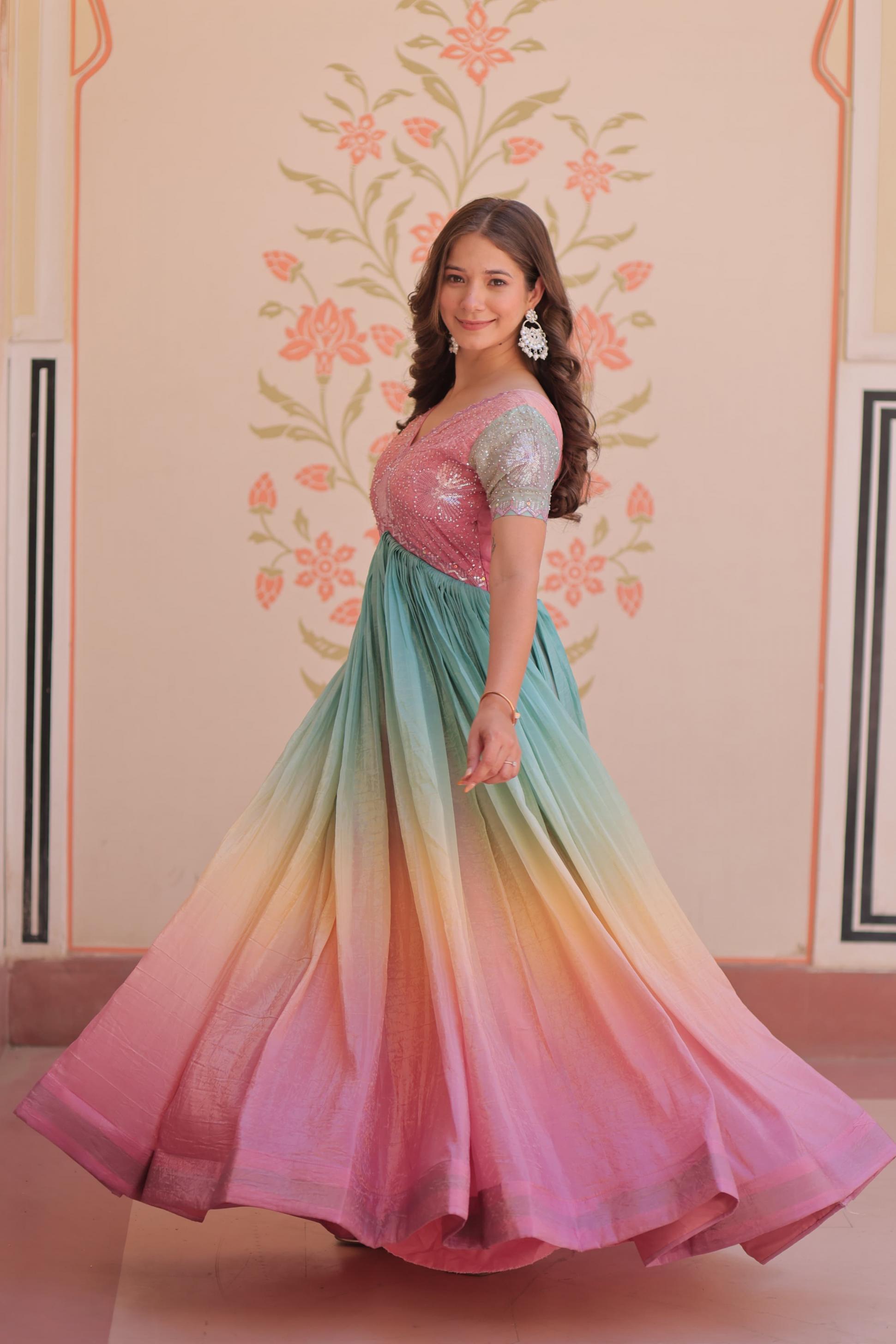 KA 1169 GOLD CRUSH READYMADE PARTY WEAR GOWN FOR LADIES 