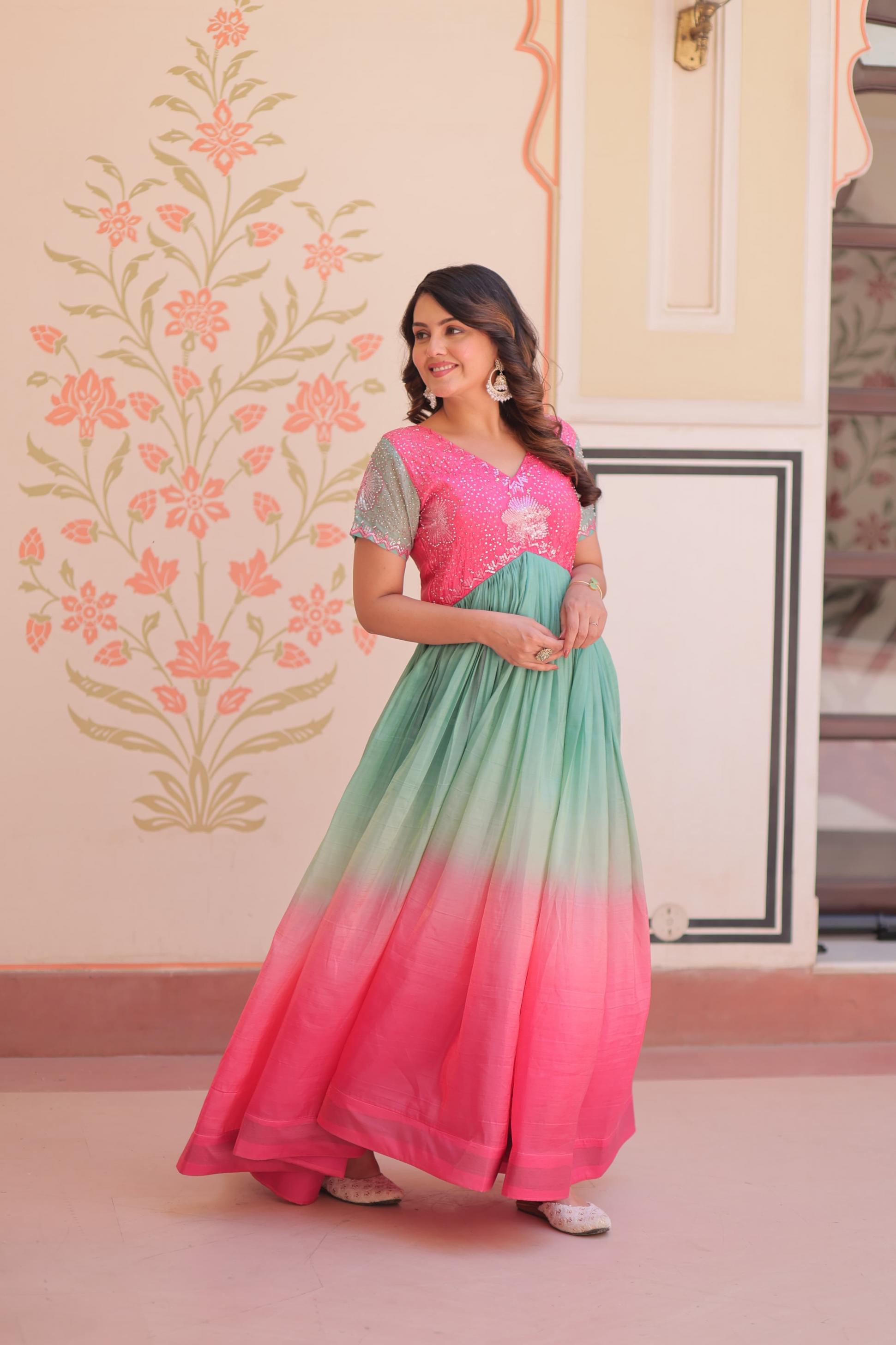KA 1169 GOLD CRUSH READYMADE PARTY WEAR GOWN FOR LADIES 