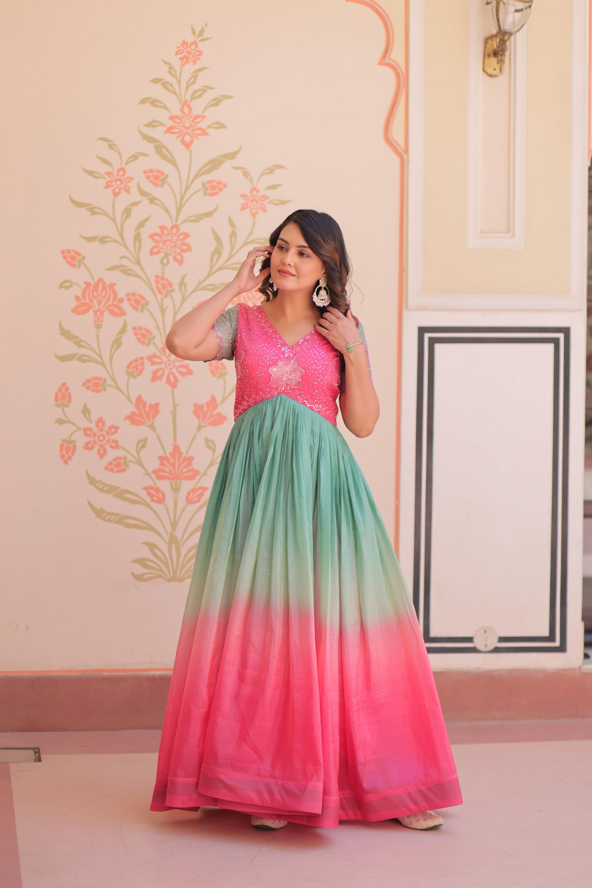 KA 1169 GOLD CRUSH READYMADE PARTY WEAR GOWN FOR LADIES 