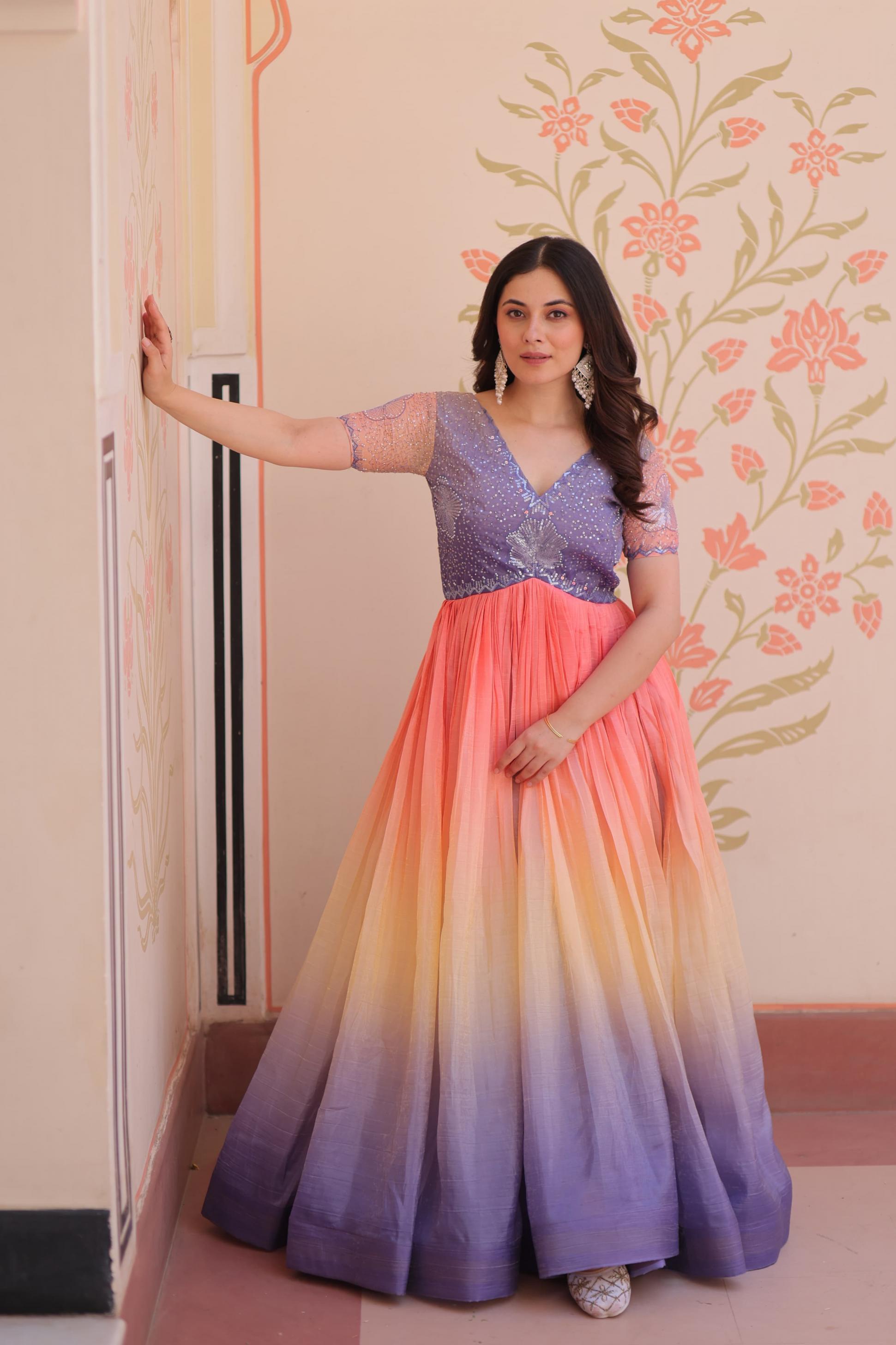 KA 1169 GOLD CRUSH READYMADE PARTY WEAR GOWN FOR LADIES 