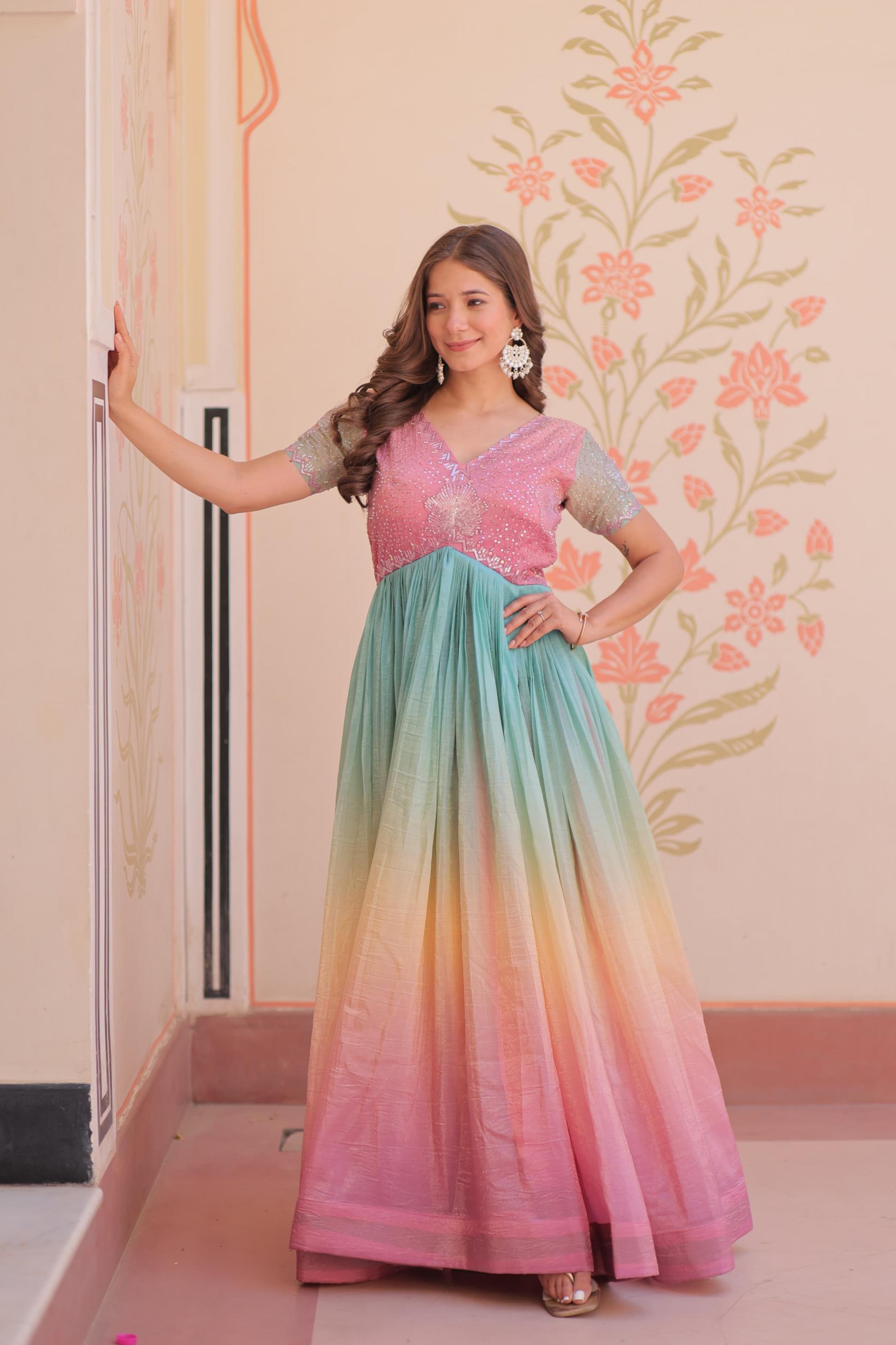 KA 1169 GOLD CRUSH READYMADE PARTY WEAR GOWN FOR LADIES 