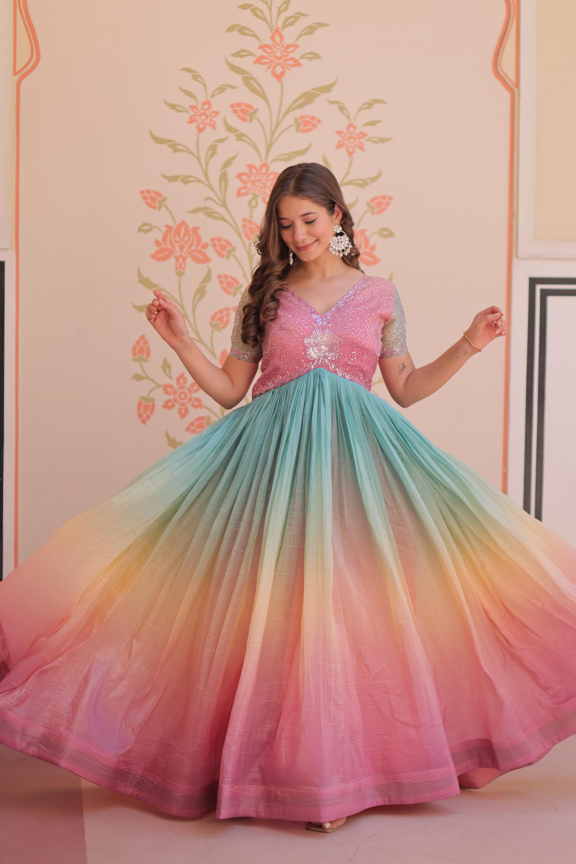 KA 1169 GOLD CRUSH READYMADE PARTY WEAR GOWN FOR LADIES 
