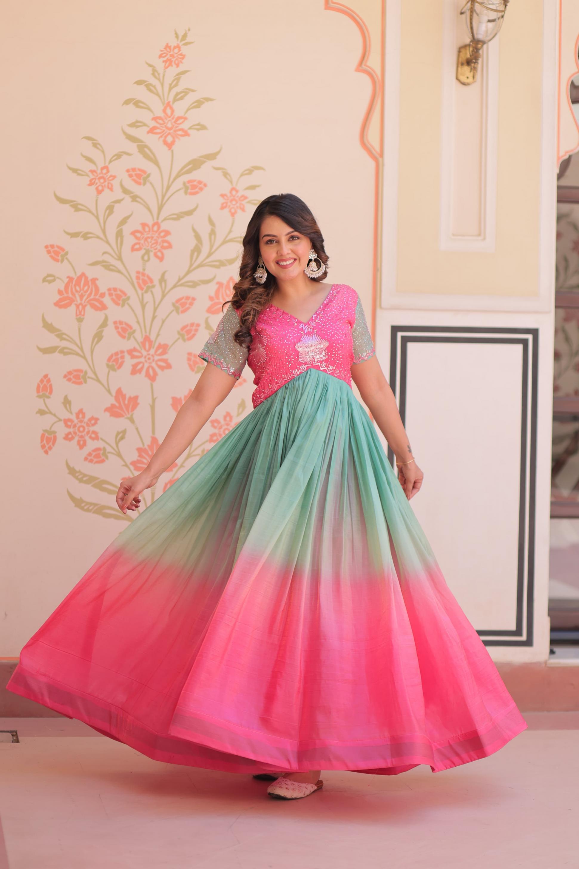 KA 1169 GOLD CRUSH READYMADE PARTY WEAR GOWN FOR LADIES 