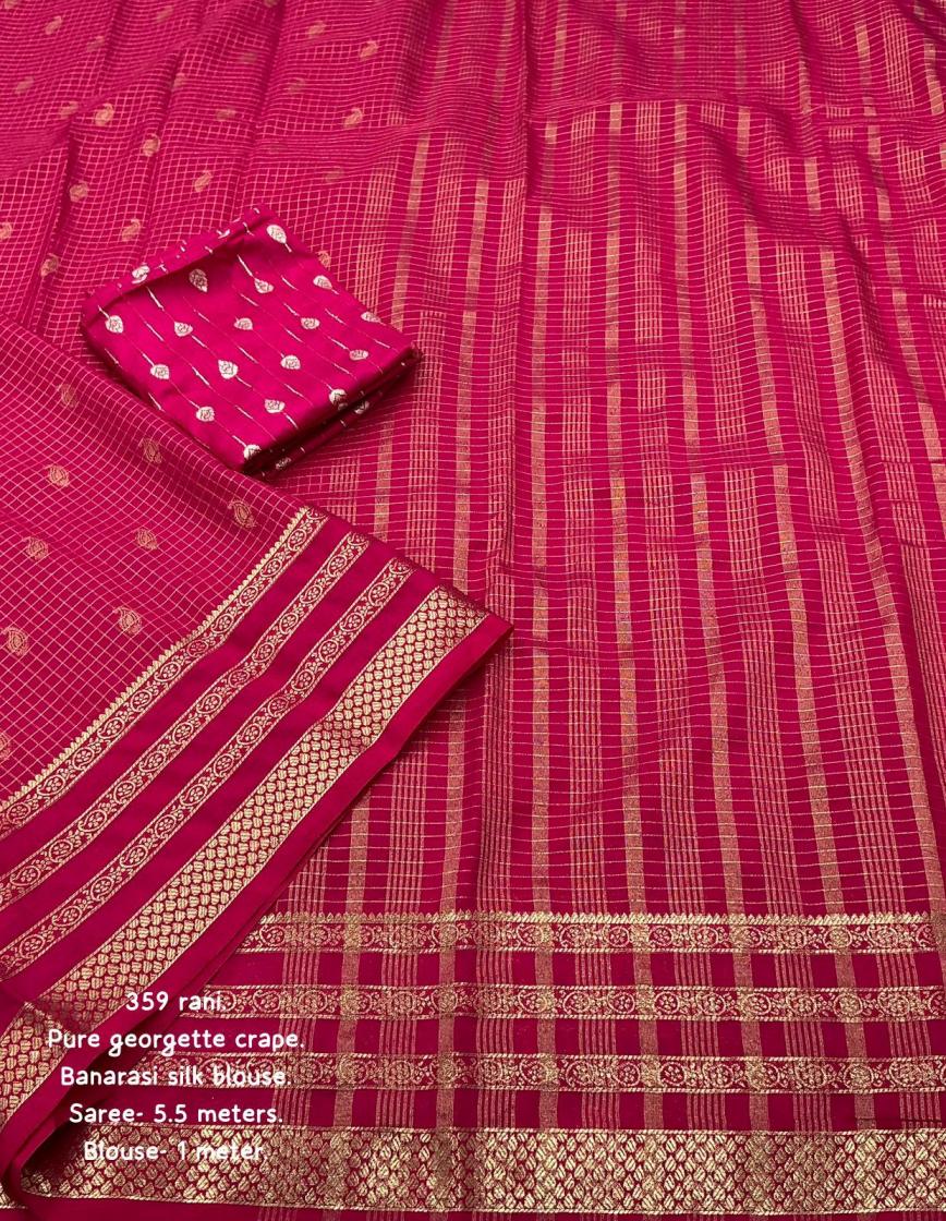 kc 359 crape georgette ethnic style zari woven chex sarees