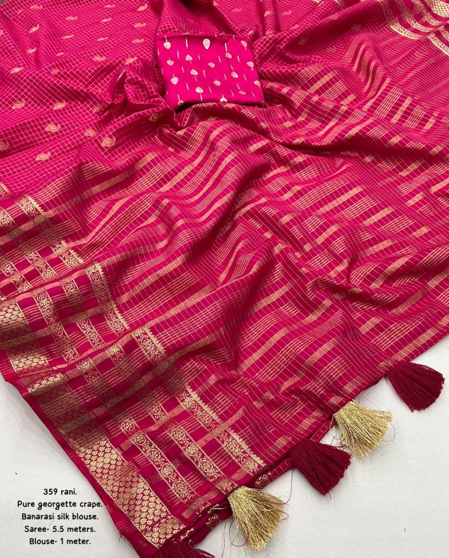 kc 359 crape georgette ethnic style zari woven chex sarees