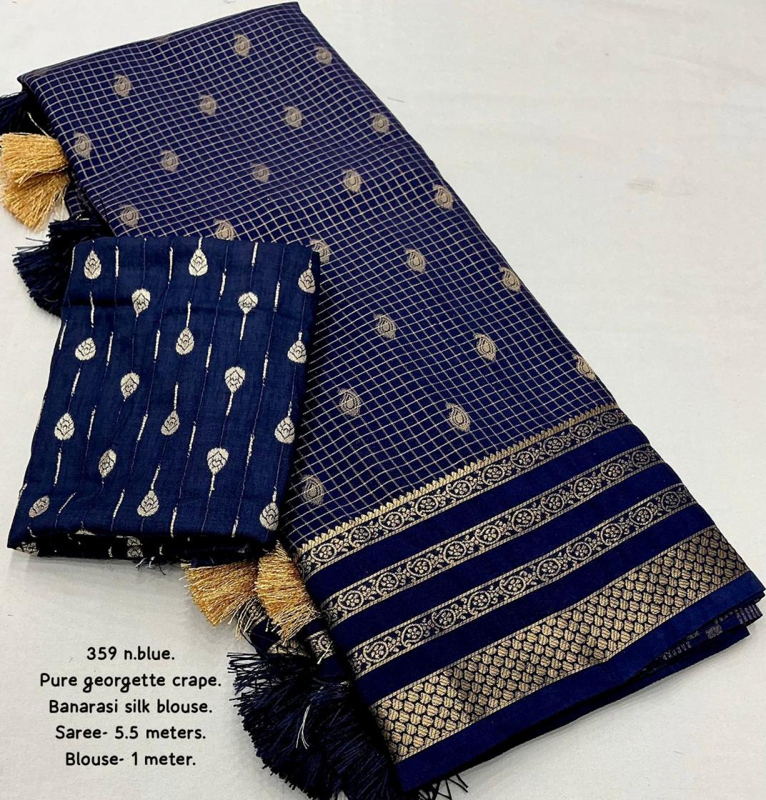 kc 359 crape georgette ethnic style zari woven chex sarees