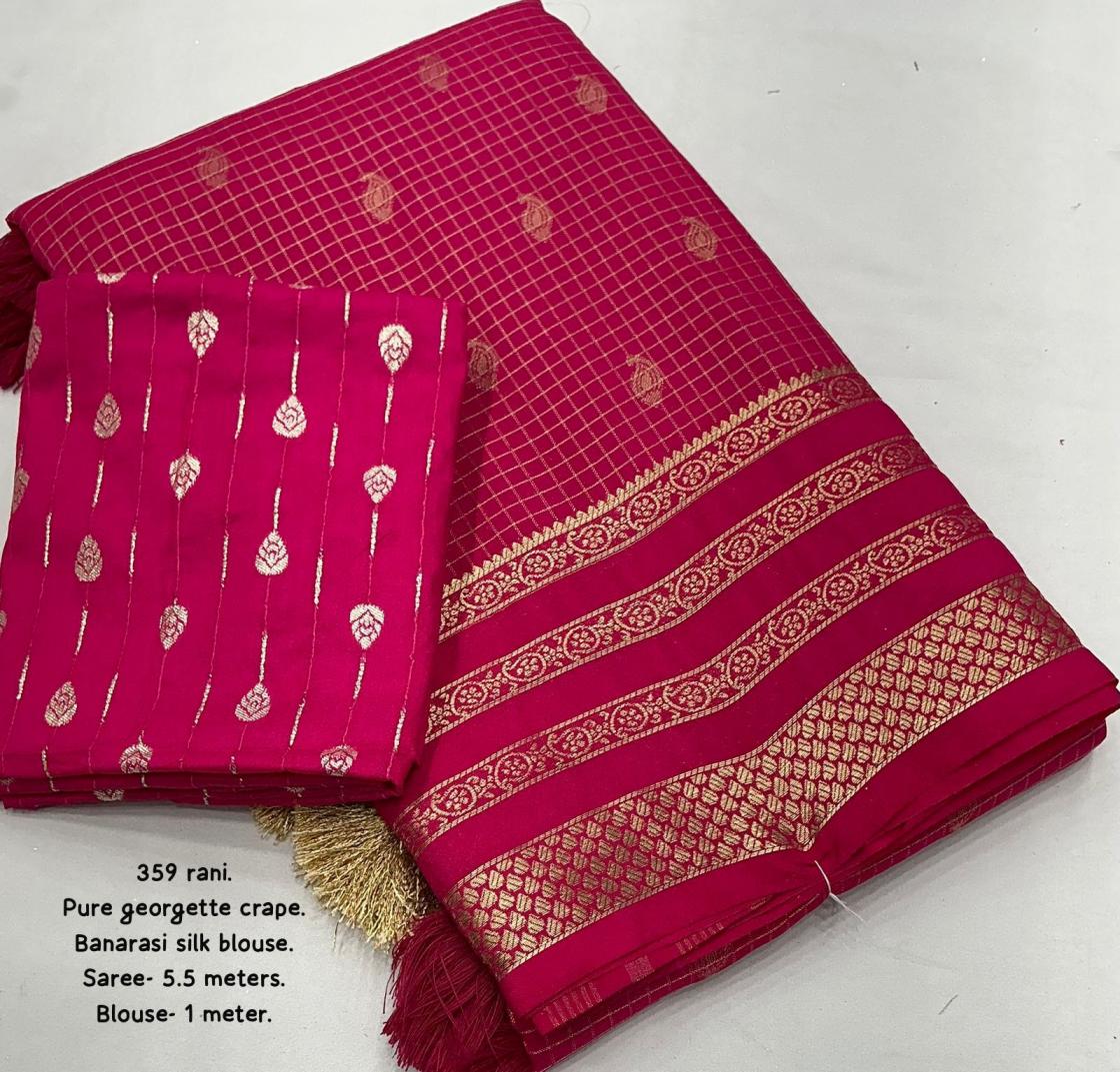 kc 359 crape georgette ethnic style zari woven chex sarees