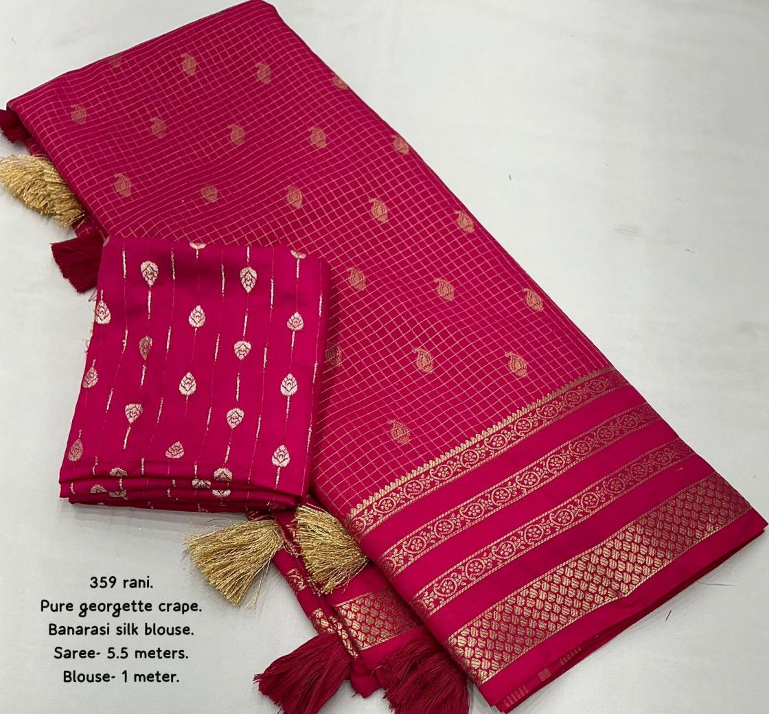 kc 359 crape georgette ethnic style zari woven chex sarees