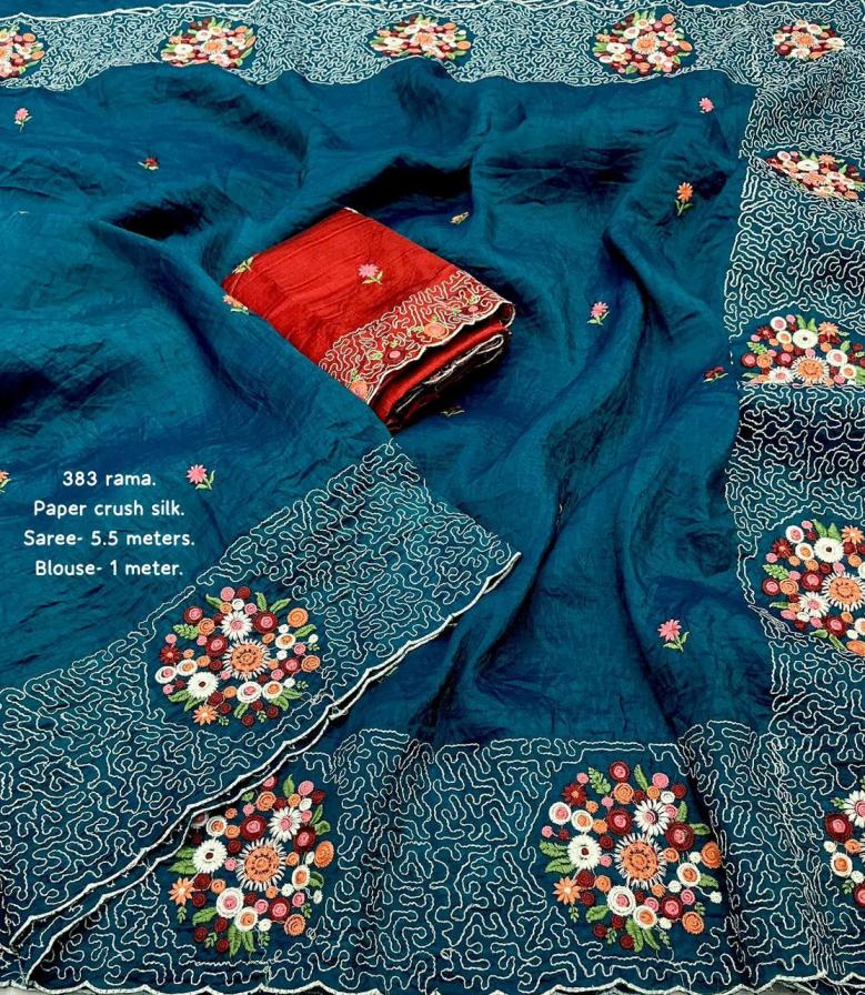 kc 383 flowerpot new design paper crush silk saree 2025