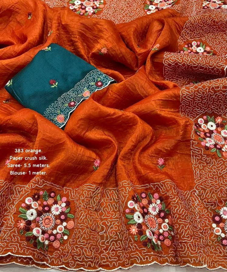 kc 383 flowerpot new design paper crush silk saree 2025