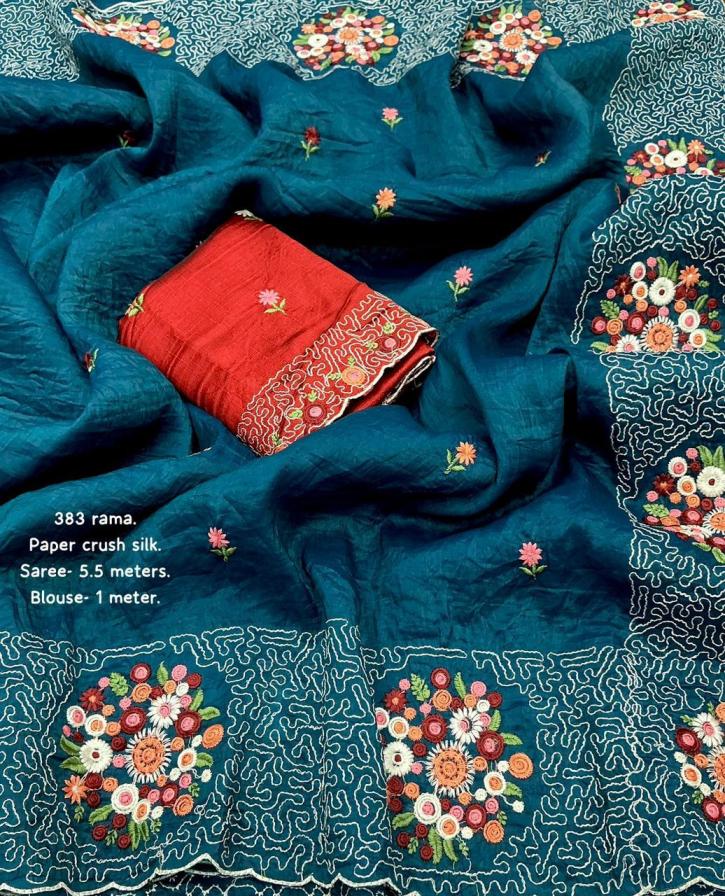 kc 383 flowerpot new design paper crush silk saree 2025